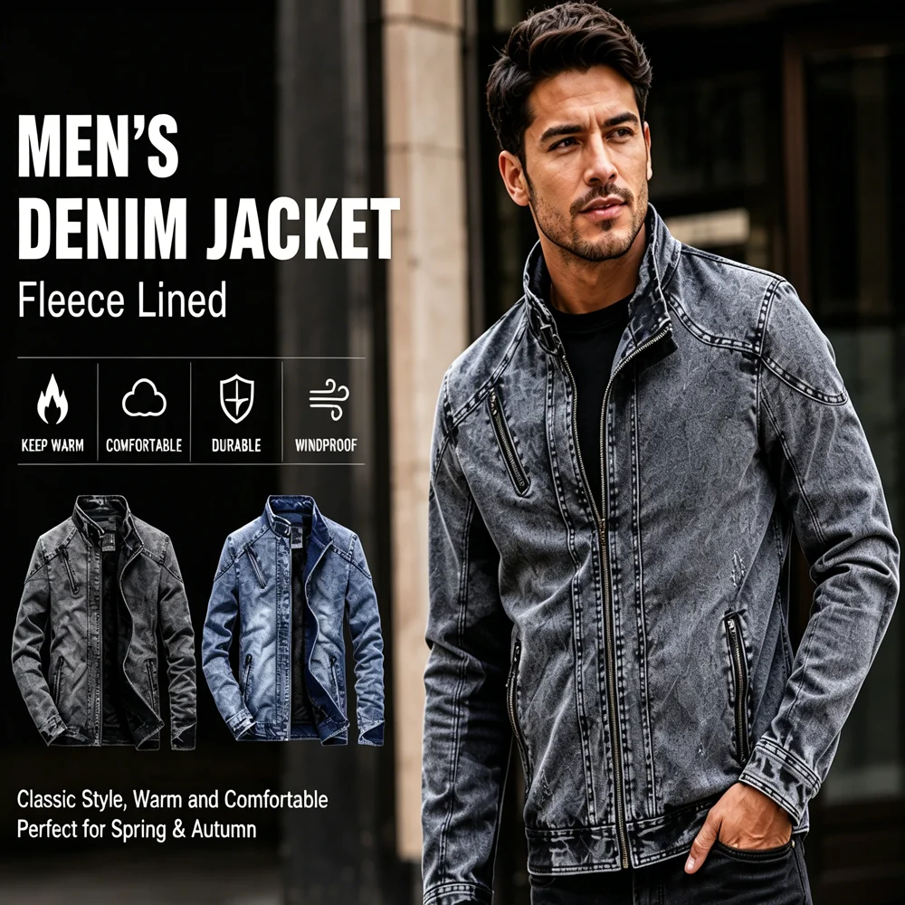 Winter Men's Warm Denim Jackets Fashion Man Streetwear Zipper Biker Jeans Jackets Classic Men Fleece Windbreaker Cowboy Coats