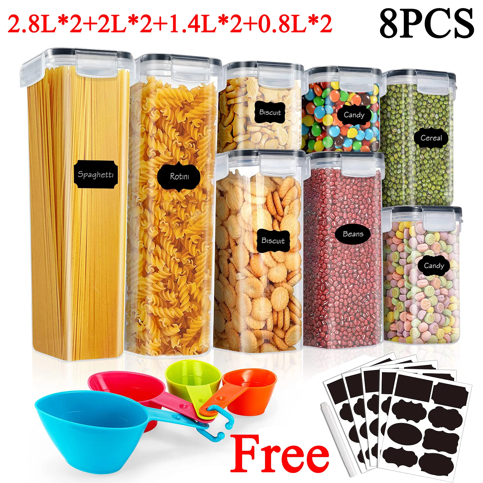 8 Pcs High Quality Kitchen Food Container Large Food Storage Containers Noodle Box Kitchen Organizer Multigrain Storage Tank Set