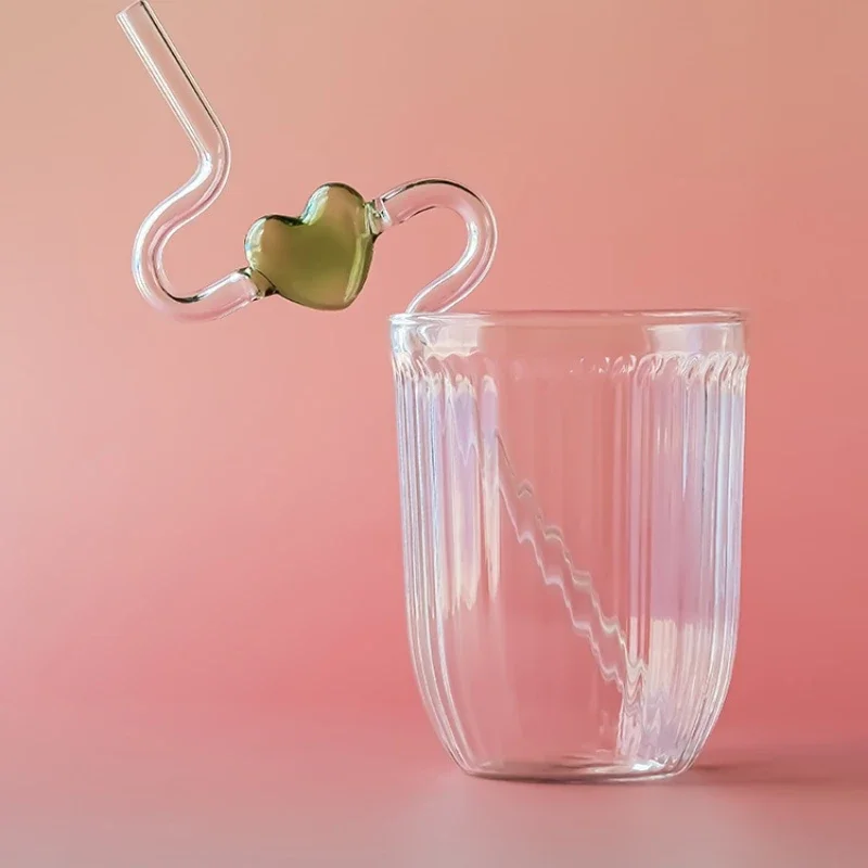 Color love high temperature resistant glass straw food grade curved water cup accessories coffee milk tea special