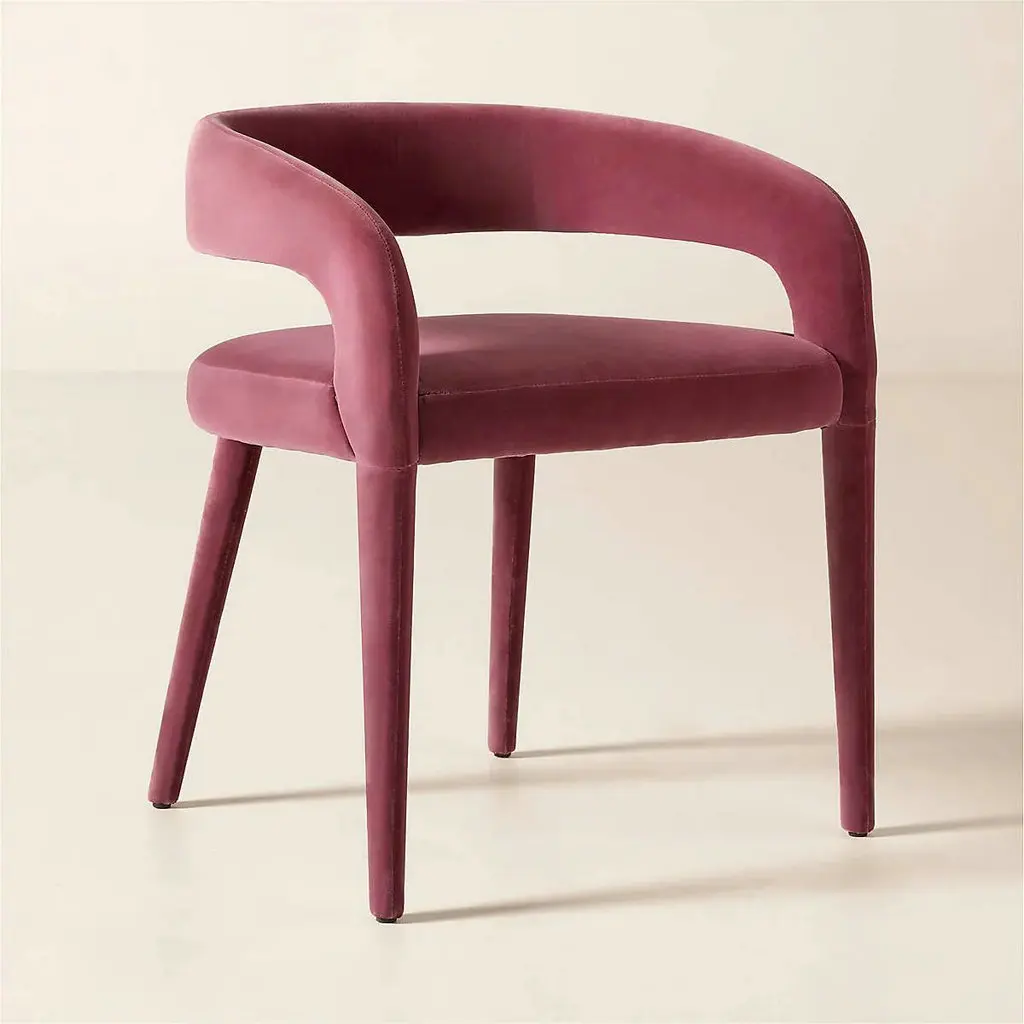 #Vintage  Fashion Curved Velvet Barrel Dining Arm Chair Contract-grade Furniture Make up Studio Chair for Luxury Banquet Events