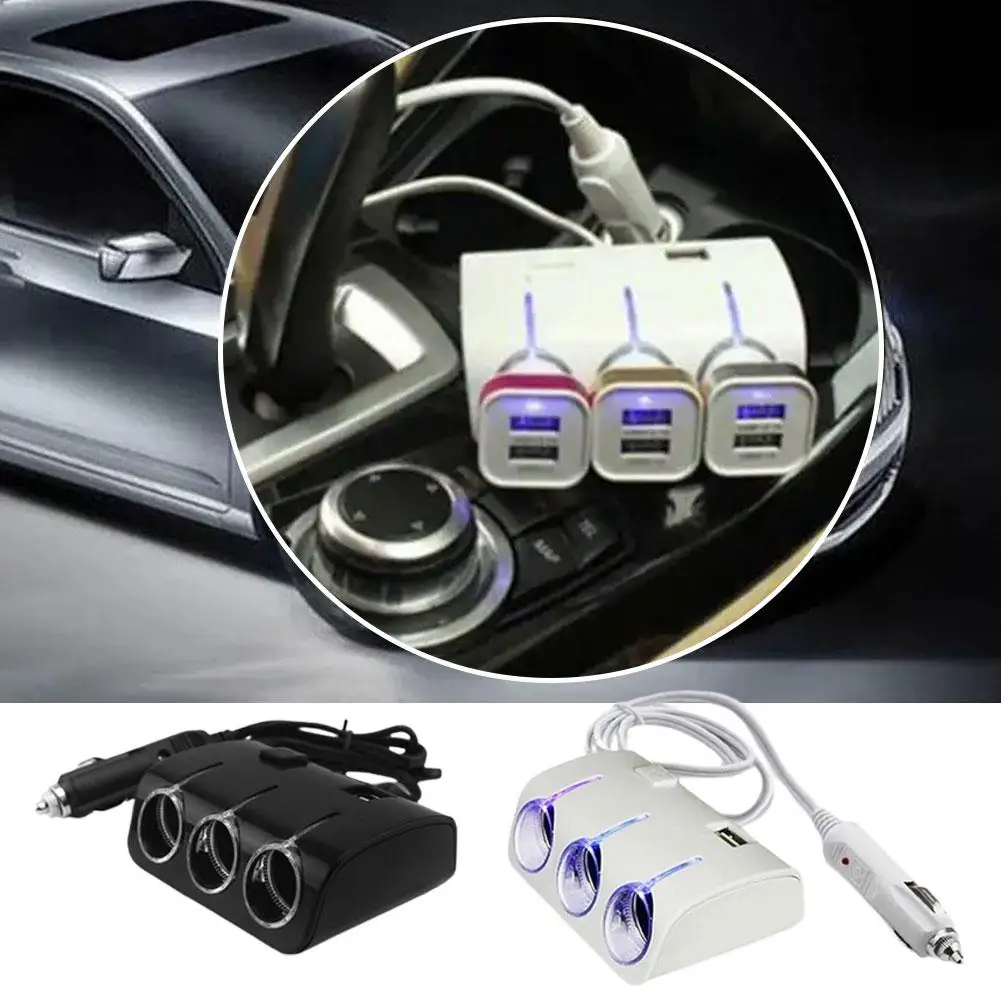 3.1a 12v Car Charger 3 In 1 120w Cigarette Lighter Splitter Power Adapter Usb Car-charger Socket For Phone Dvr Gps D3w6 O0A1