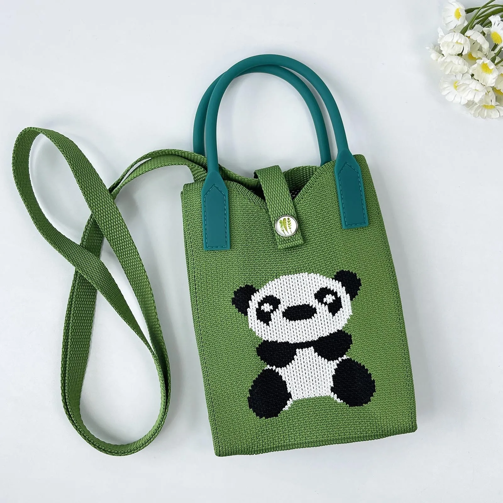 

Korean Fashion Handbag Teddy Bear Knitted Mini Square Handbag For Women Small Mobile Phone Shoulder Bags Girls Cute Outdoor