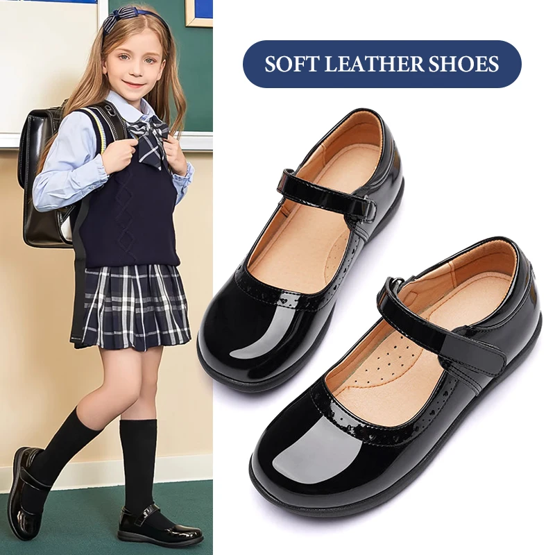 Soft Sole Student Shoes Women\'s Leather Shoes Black Children\'s Barefoot Comfortable Student Shoes Girls Princess Patent Leather