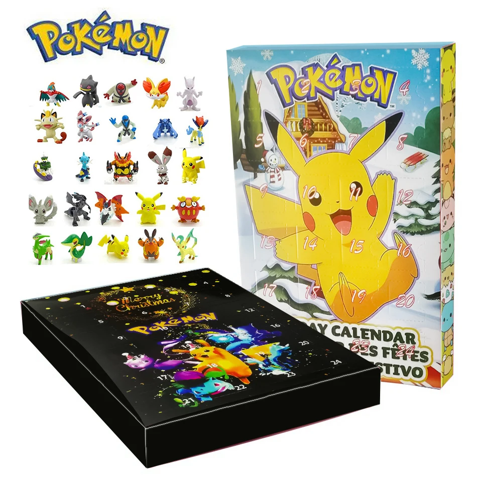 2024 Pokemon Advent Calendar Christmas Black green Pocket Monster Pikachu Eevee mini Action Figure elf Kid Toy Halloween Gift