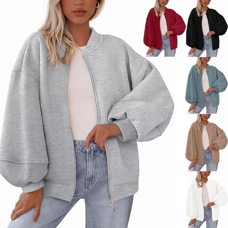 Women's Autumn Fashion 2025 Zip Sweatshirt Jacket Casual Long Sleeve Aviator Jacket Winter Wear