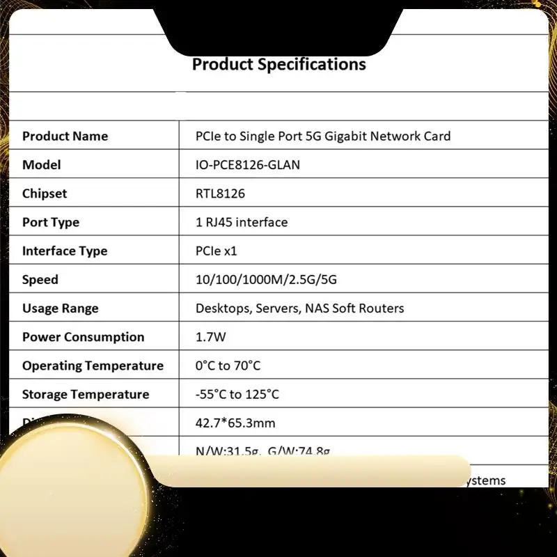

Сетевая карта 5G PCI-E к RJ45, чип RTL8126, гигабитный Ethernet, сетевая карта PCI Express, 5000 Мбит/с, 1 Гбит/с/5 Гбит/с