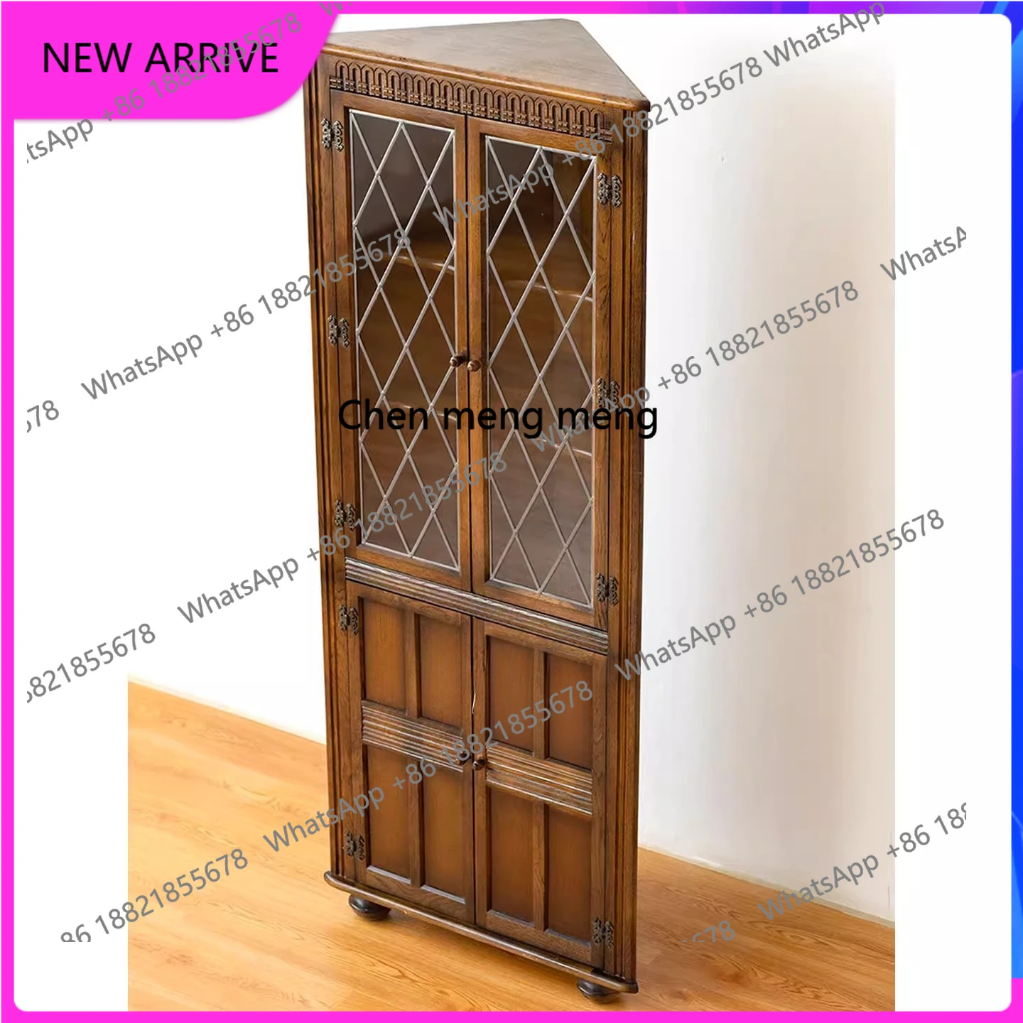 

Solid wood corner cabinet French retro old living room home storage medium antique display cabinet H