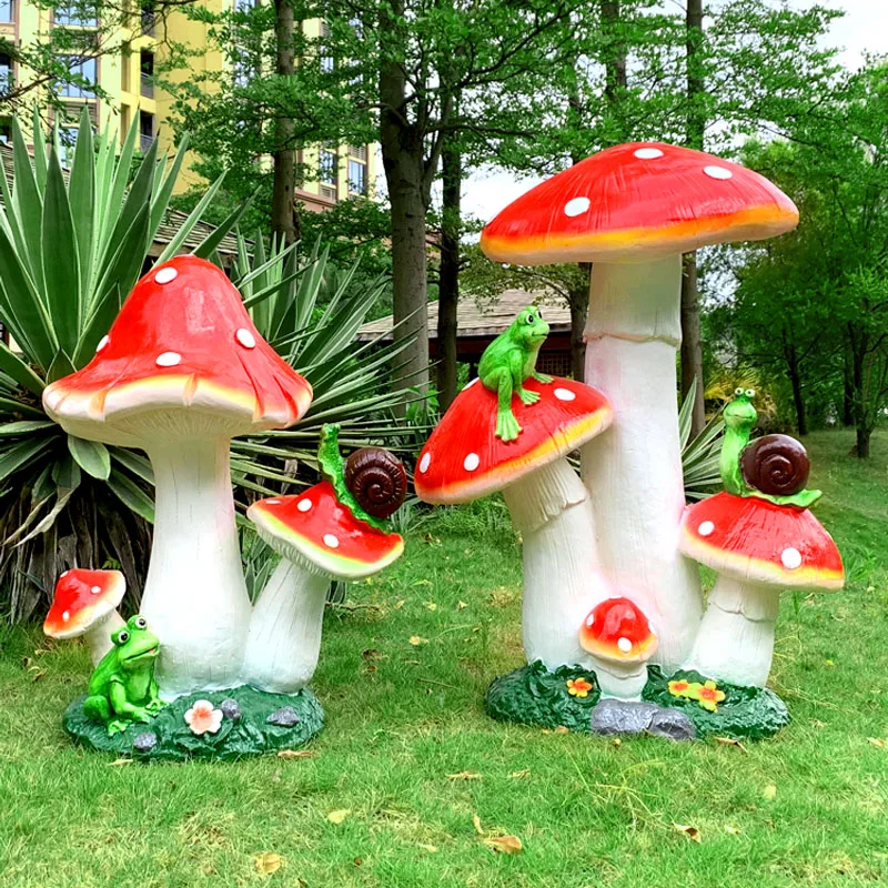 في الهواء الطلق FRP محاكاة حديقة الفطر زخرفة المناظر الطبيعية الصغيرة