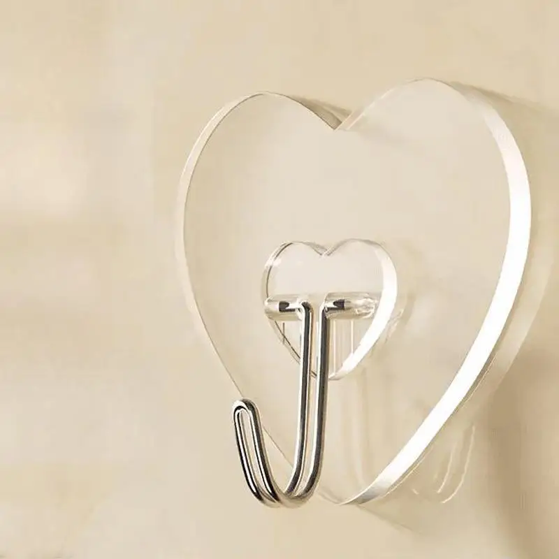 20/40/60pcHeart Shape Transparent Hooks Non Punching Plastic Love Hangers Holder Self Adhesive Key Towel Multi-Purpose Hooks