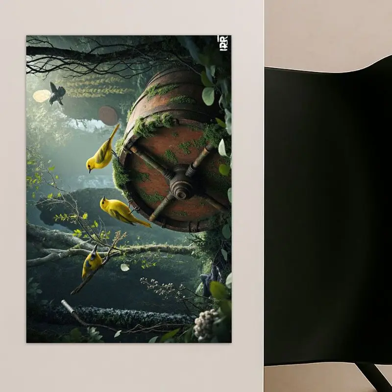 طقم مفرش طاولة مكون من 4 قطع، تصميم مستطيل، موضوع غابة ريفي، سهل التنظيف، مثالي للديكور المنزلي والموسمي.