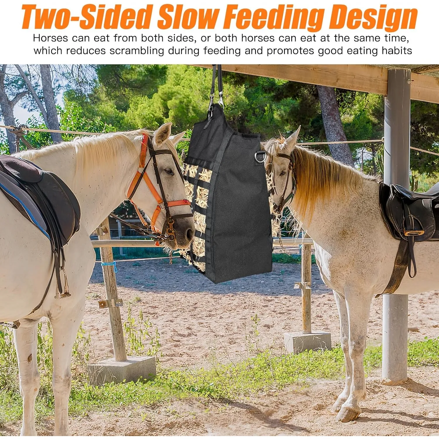 أكياس القش ذات التغذية البطيئة للخيول الماعز الأغنام حمار قسط أكسفورد شبكات القش الأمامية افتتاح علوي كبير مع الأختام هوك وحلقة #2