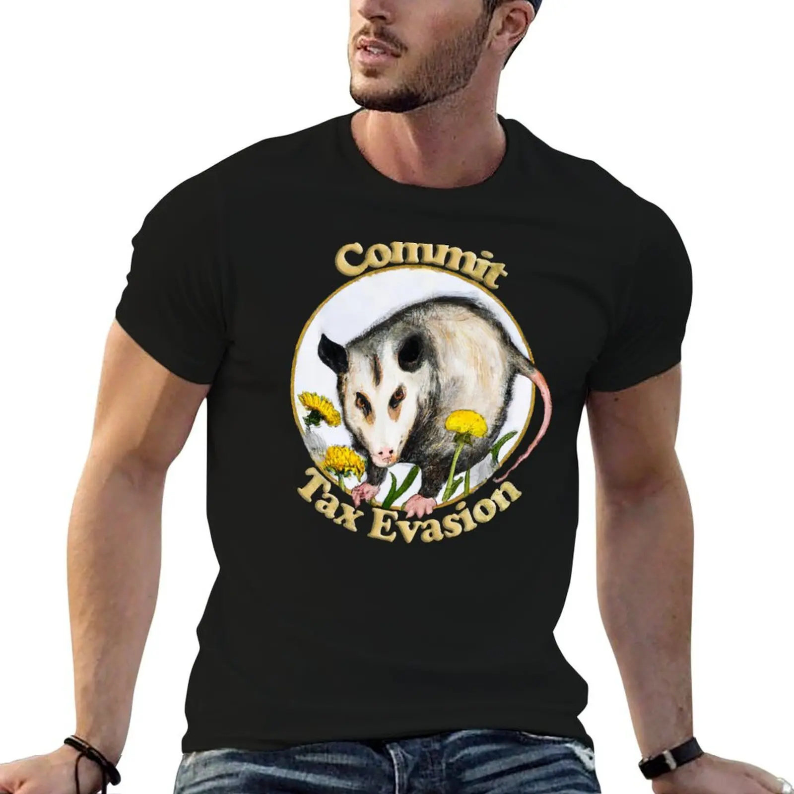 Tax Evasion Opossum Among Dandelions Watercolor Commit Tax Evasion T-Shirt vintage blanks clothes for men