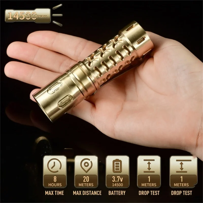 DF03 Brass flashlight 14500 Battery EDC Self Defense Outdoor Lighting High Power Flashlights  maeerxu