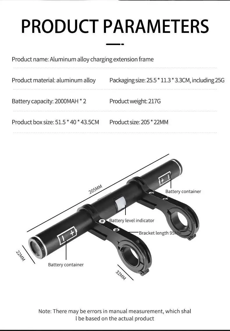 ESLNF 4000mAh Wiederaufladbarer Aluminium-Legierung Fahrrad-Lenkererweiterungshalter mit Powerbank – Detail 2