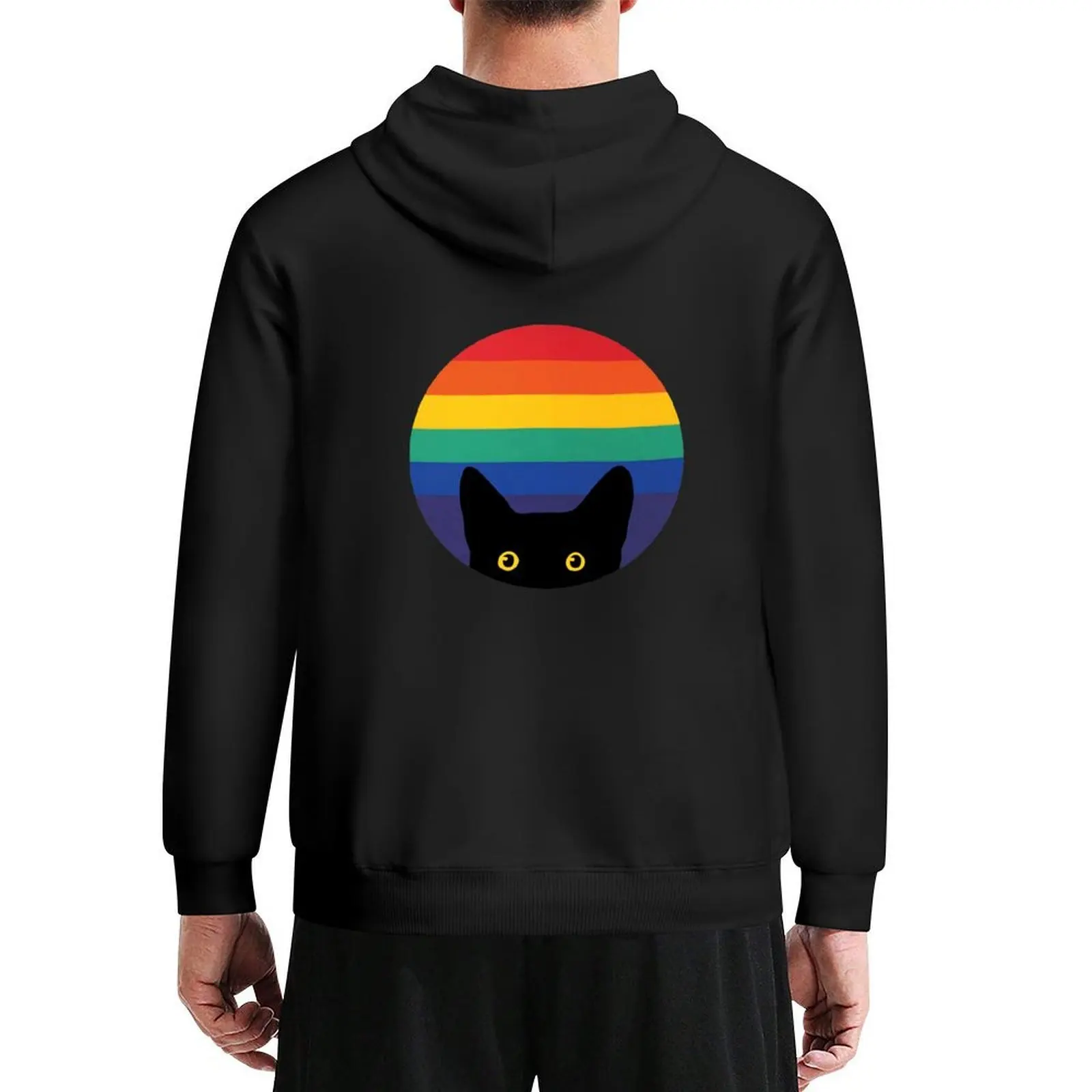 

Peeking Cat in Rainbow Circle Hoodie men's winter sweater clothes for men men's sweat-shirt set graphic t shirts men tracksuit