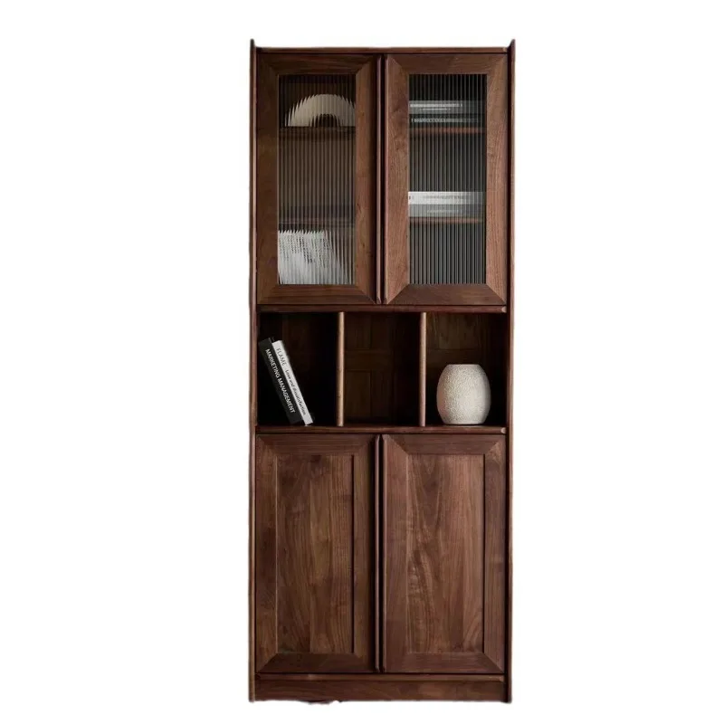 Nordic all-solid wood combination display cabinet, floor-to-ceiling locker with door
