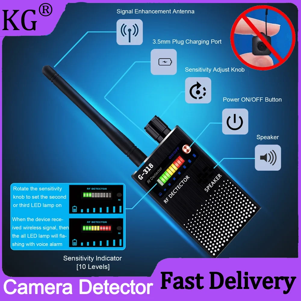 Audio GSM Bug GPS Spy Device Detector Anti-Spy Camera Detector RF Bug Signal Find Out Wireless Spy Things Device Tracker Detect