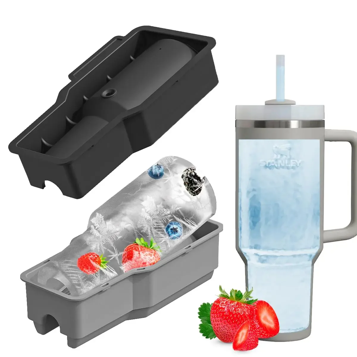 

Tumbler Ice Mold for Stanley Cup 30-40 oz - Silicone Cylinder Ice Mold with Lid, Easy Fill and Release Ice Maker for Ice Drink