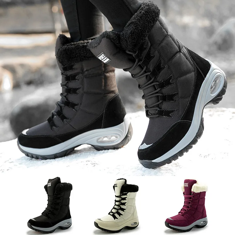 Women's Snow Boots Thick Bottom Slope Heel Casual Short Boots Warm Casual Sports Heightening Cotton Shoes Hiking Mid-calf Boots