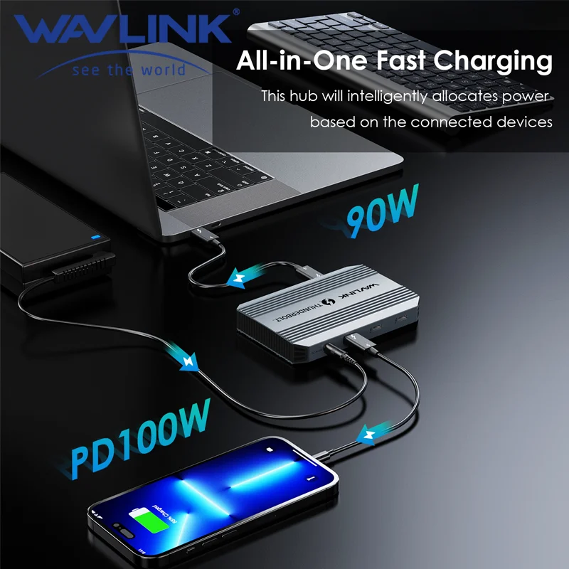 WAVLINK 5-in-1 Thunderbolt 4 ハブ 90W PD 充電 シングル 8K または
