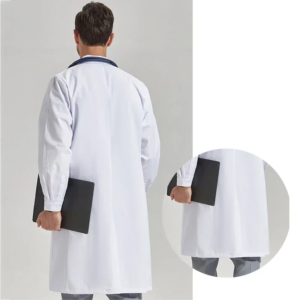 Pocket Medical Lab Coat For Women And Men Long/Short Sleeve Lightweight Notched Doctor Lab Coats White Robe