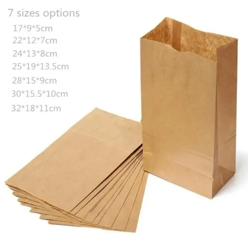 100pcs/lot-17*9*5cm Blank Kraft Paper Bags Sandwich Bread Food Takeout Bags Wedding Party Favour Gift Bags 7 sizes options