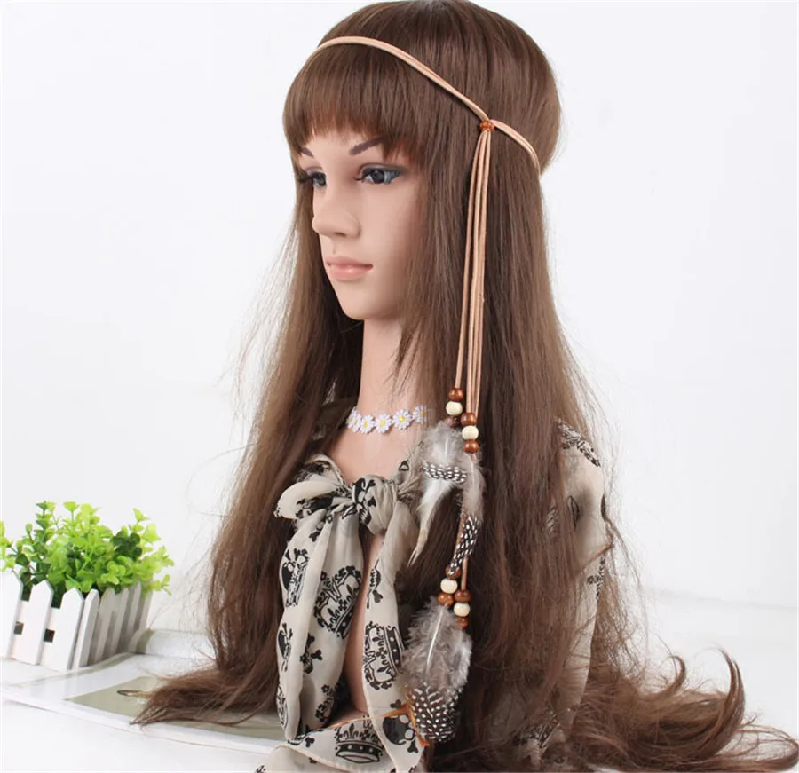 AWAYTR AWAYTR Boho Feather Headband for Women Peacock Feather Hairband Fashion Girls Festival Beads Feather Hair Accessories