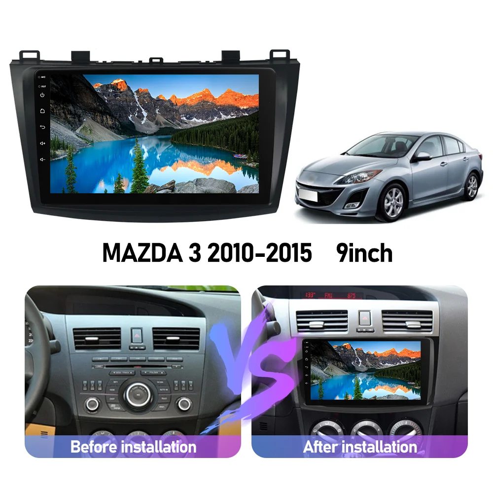 Eunavi 9'' Android 13 Car Radio Stereo For MAZDA 3 Mazda3 Multimedia Player  2013-2015Head Unit Carplay 4G GPS Navigation 2.5HGz