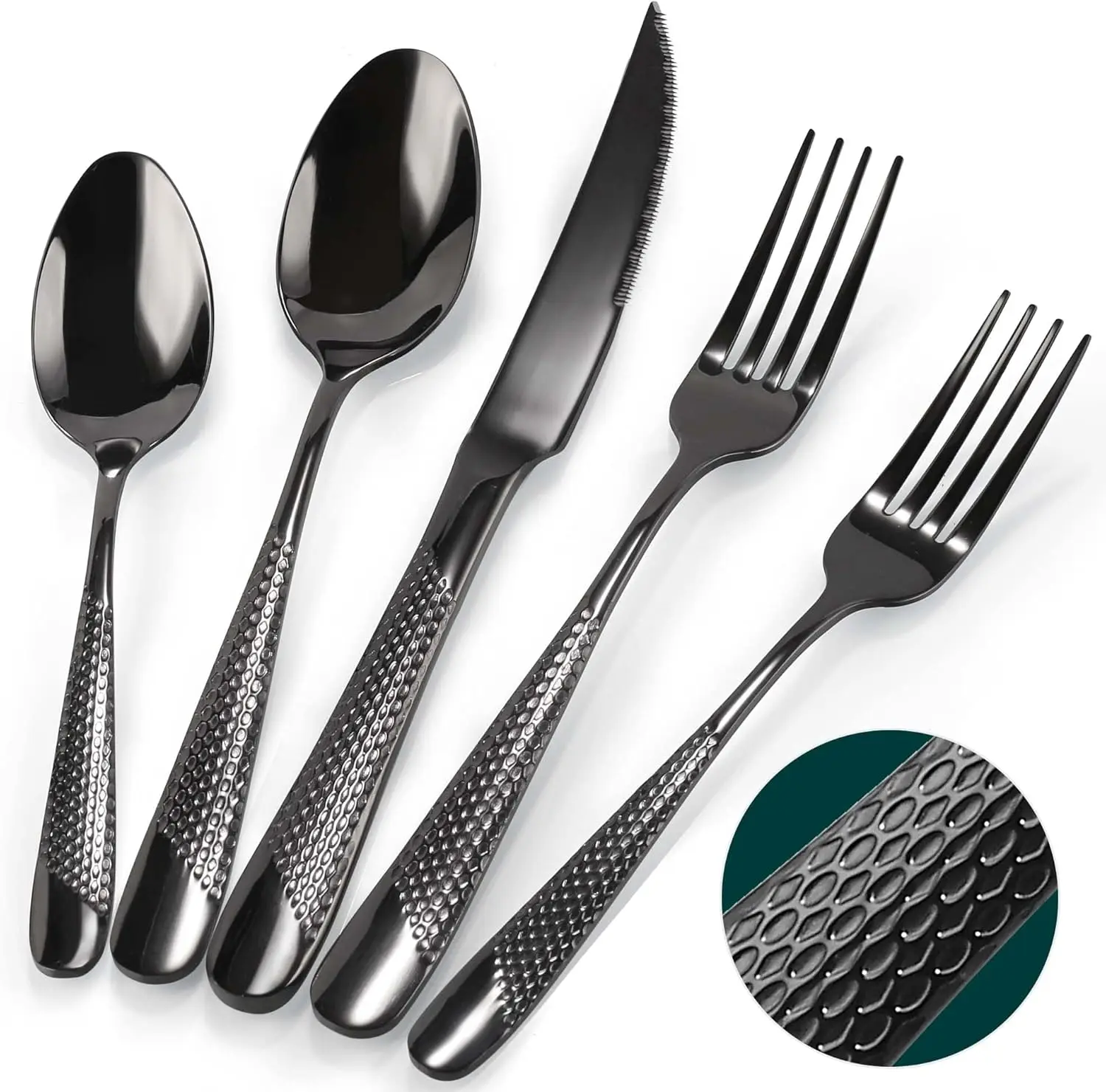 

Silverware Set, 30 Pieces Black Hammered Flatware Set for 6, Mirror Polished Stainless Steel Cutlery Set for Home, Kitchen, Rest