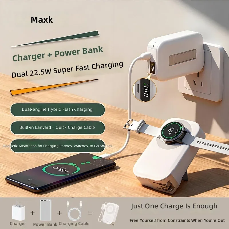 3C Certified AC Plug Magnetic 3 in 1 Wireless Charger Power Bank for Apple Watch Huawei Watch GT5 GT4 Portable Charging