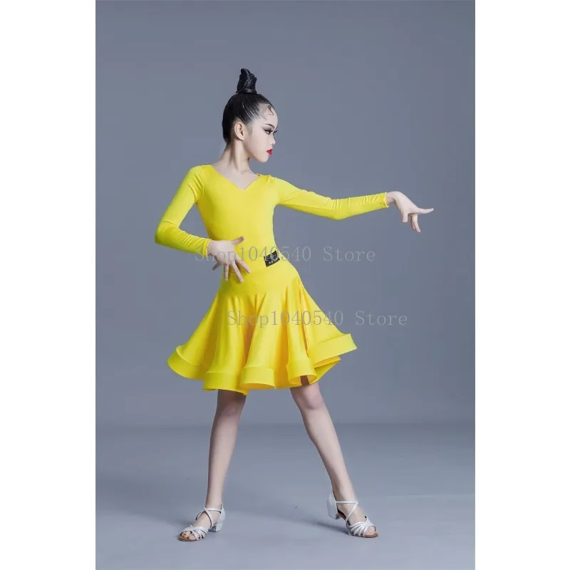 소녀의 라틴 댄스 대회 유니폼 고급 공연 연습 세트 전문 표준 대회 규정 수업