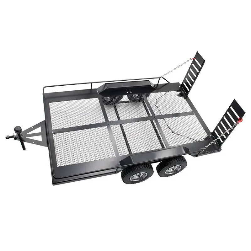 Modelo de simulação de reboque de carro carro plano de metal completo de dois eixos