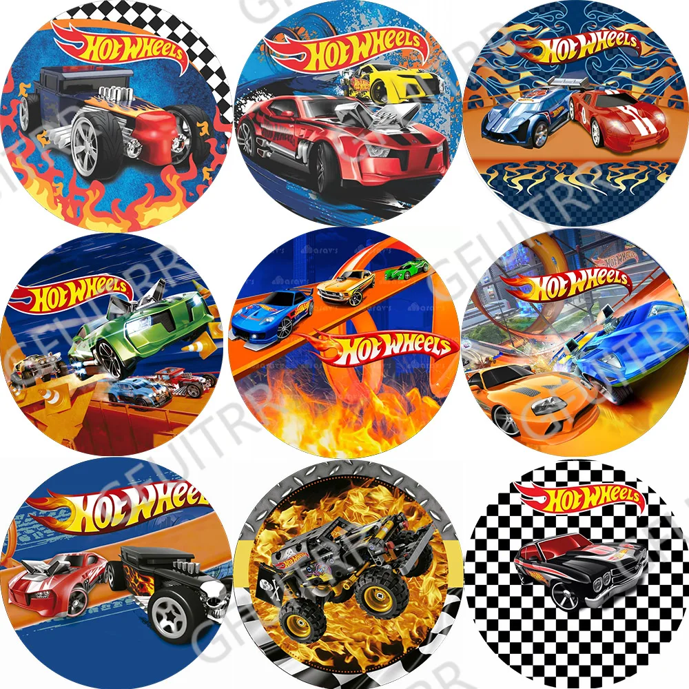 Hot Wheels Theme Round Photo Backdrop Baby Shower Decoration Kids Birthday Party Circle Covers Vinyl Polyester Photo Background