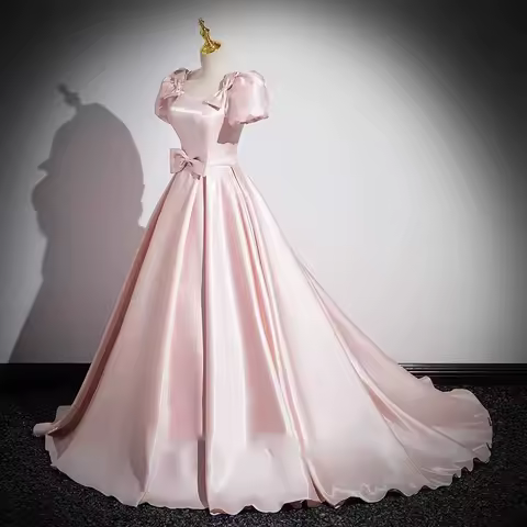 Elegant Party Evening Dress for Women 2026 New Pink French Satin Fashion Chorus Adult Ceremony Fashion Show Banquet Dress