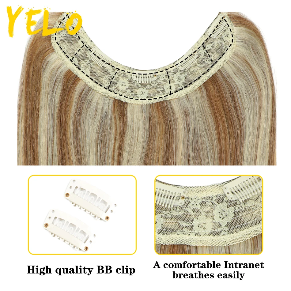 Yelo Various Colors Long Straight Clip Ins 14-28 Inch Natural Invisibility Human Hair Clip In Hair Extensions Can Be Reshaped