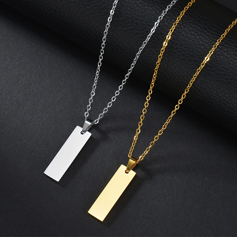 Letdiffery-Collier pendentif carré personnalisé avec nom gravé, bracelet en acier inoxydable, date personnalisée, texte, ID, tour de cou en barre,