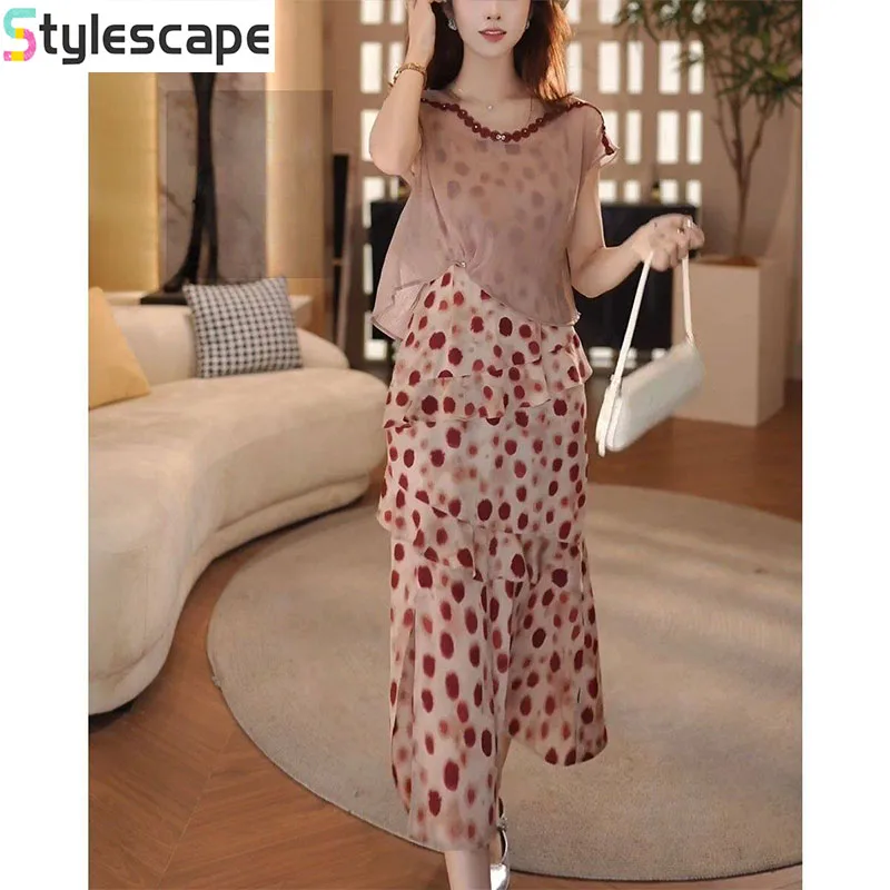 High End Fashionable Western-style Dress Set, Summer New Polka Dot Cover Up, High Waist Slimming Dress Two-piece Set Dress Sets