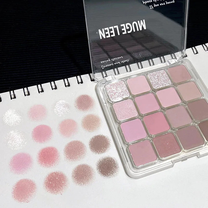 16-Colors Eyeshadow Matte & Shimmer Palettes Lying Silkworm Brightener for Soft Daily Makeup Earth Tone Pink Blue Grey Wholesale