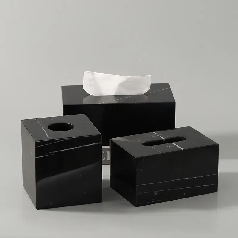 Nordic Natural Marble Tissue Box Square Rectangle Creative Black White Paper Drawer Paper Box Home Hotel Model Room Ornaments