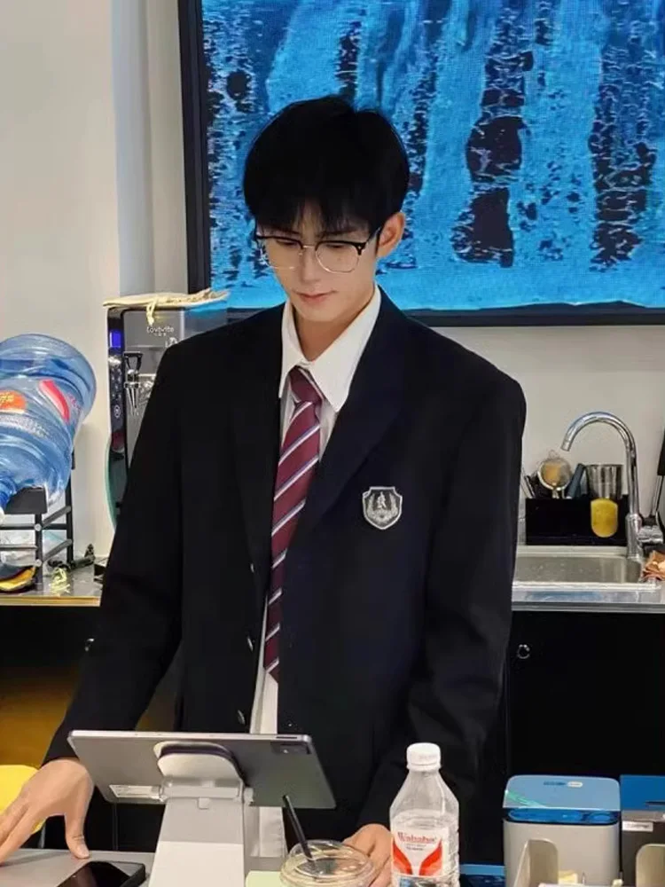 

Ele Nerd Men's Suit Jaet Bla oulder Level Appropriate Spring Autumn High School Sle Casual Faion Polyester