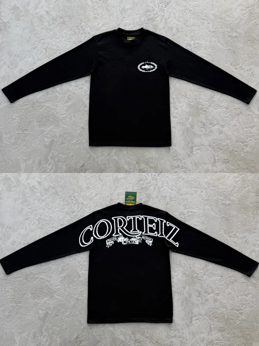 

Heavyweight Long Sve American Sle Street Hip Hop Print ex T irt Cotton round Ne Letter Pattern Top for Men And W...