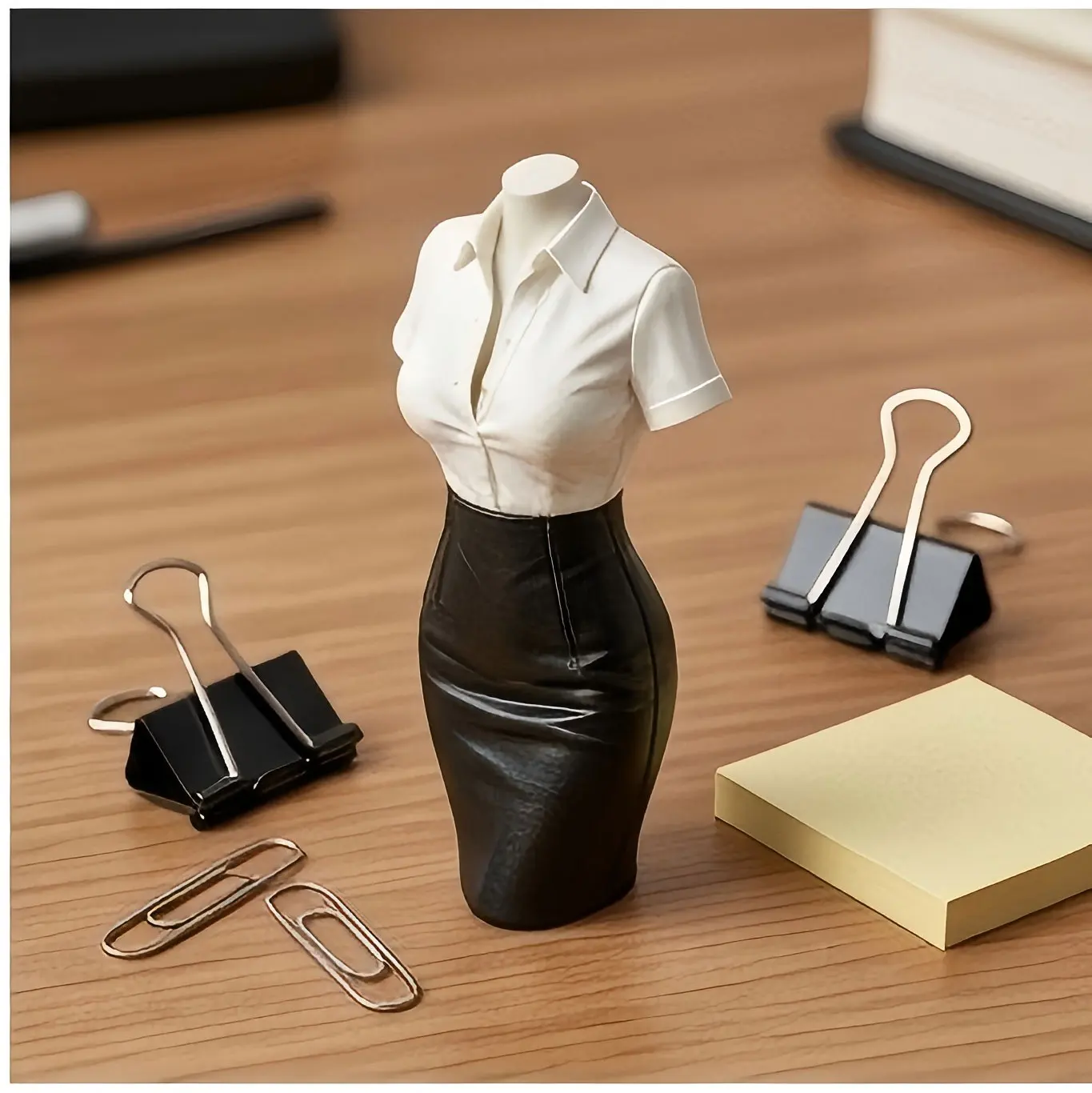 Business Attire Mannequin Bust in Crisp Shirt & Skirt, Office-Themed Decor for Executive Desk