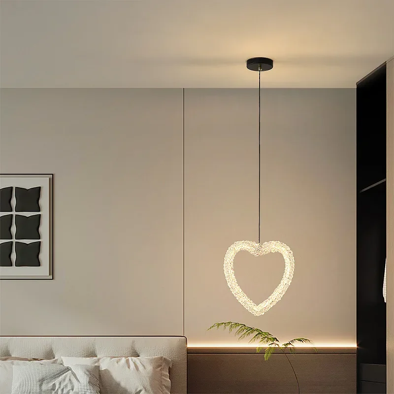 Nordic New Living Room Pendant Light with Modern Crystal Heart-shaped Design Suitable For Bedroom Bedside Home Decor Chandelier