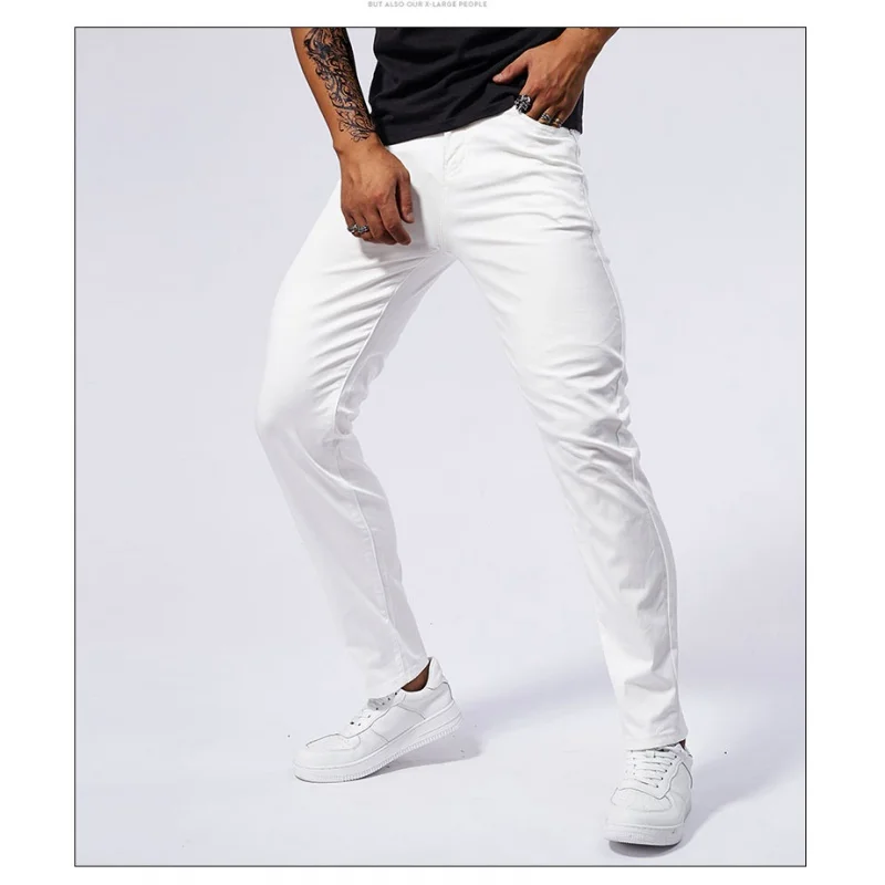 White Muscle Jeans Men's Tight Stretch Soft Comfortable Breathable Summer Thin Fashion Slim Fit Skinny Pants