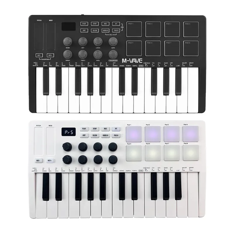 M-VAVE 25-Key MIDI Control Keyboard Mini Portable USB Keyboard With 8 RGB Backlit Pads 8 Knobs 25 Velocity Sensitive Keys