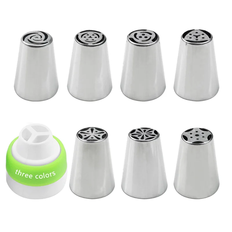 8/13PCS Russian Icing Piping Nozzles Tulip Stainless Steel Flower Cream cake Pastry Tips Leaf Nozzles Silicone Bag Cupcake DIY