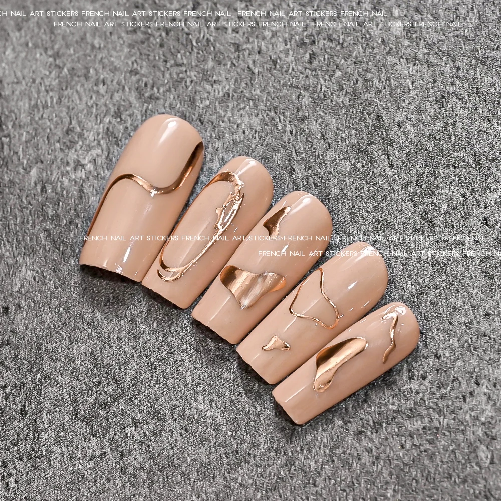 12pçs adesivos de unhas de bronze 3d, linhas irregulares, chamas, efeito cromado dourado, design geométrico, decalques autoadesivos, suprimentos de manicure