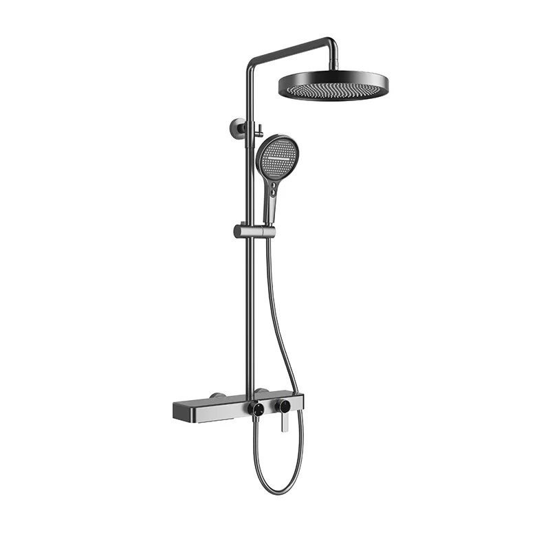 Gun Gray New Brass Rack Shower Shower Set, Knob Hot And Cold Simple Shower Set Multi-function