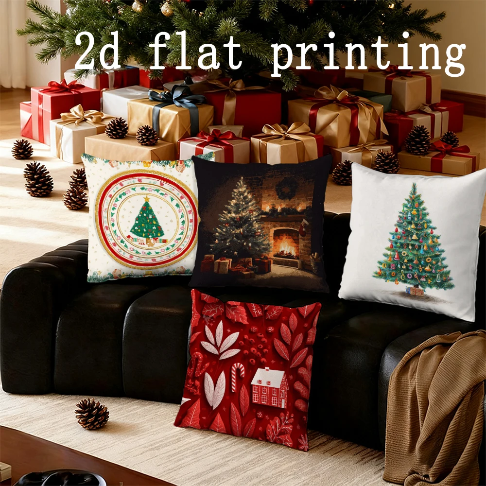 Home Decor Christmas Tree Round Decor Pillow Suitable For Sofa Bedroom Car Pillow Cover Cushion Rectangular Back Cushion