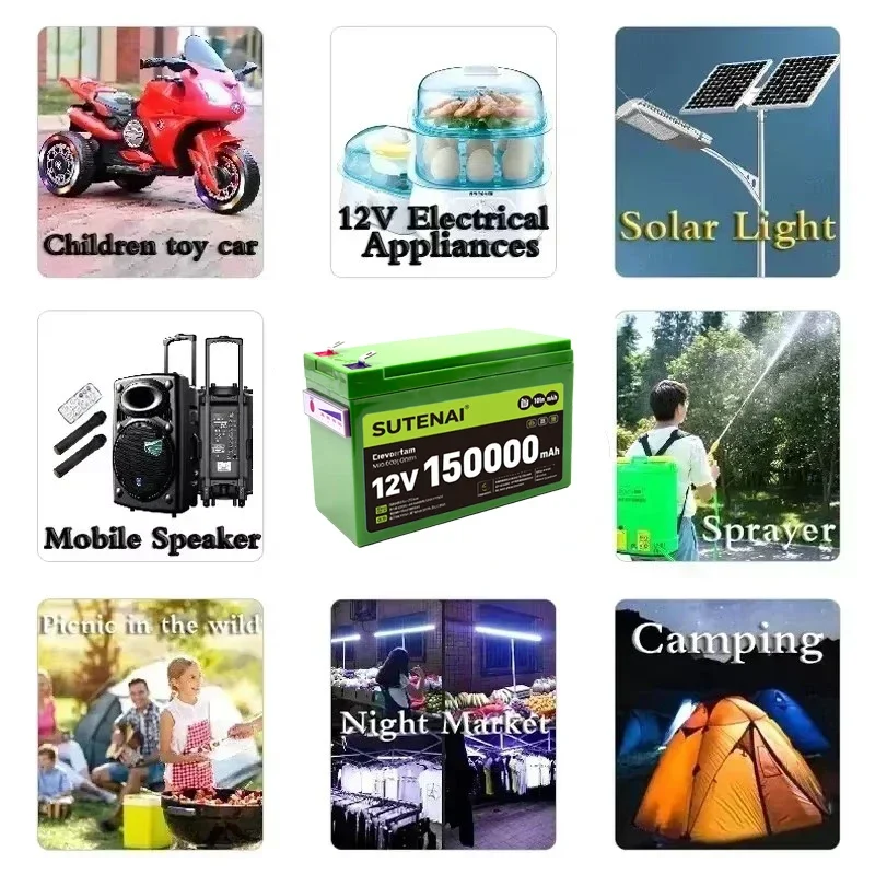 ترقية LiFePO4 بطارية ليثيوم 12 فولت 150Ah 18650 بطارية محمولة بطارية قابلة للشحن المدمج في عرض الطاقة ميناء الشحن